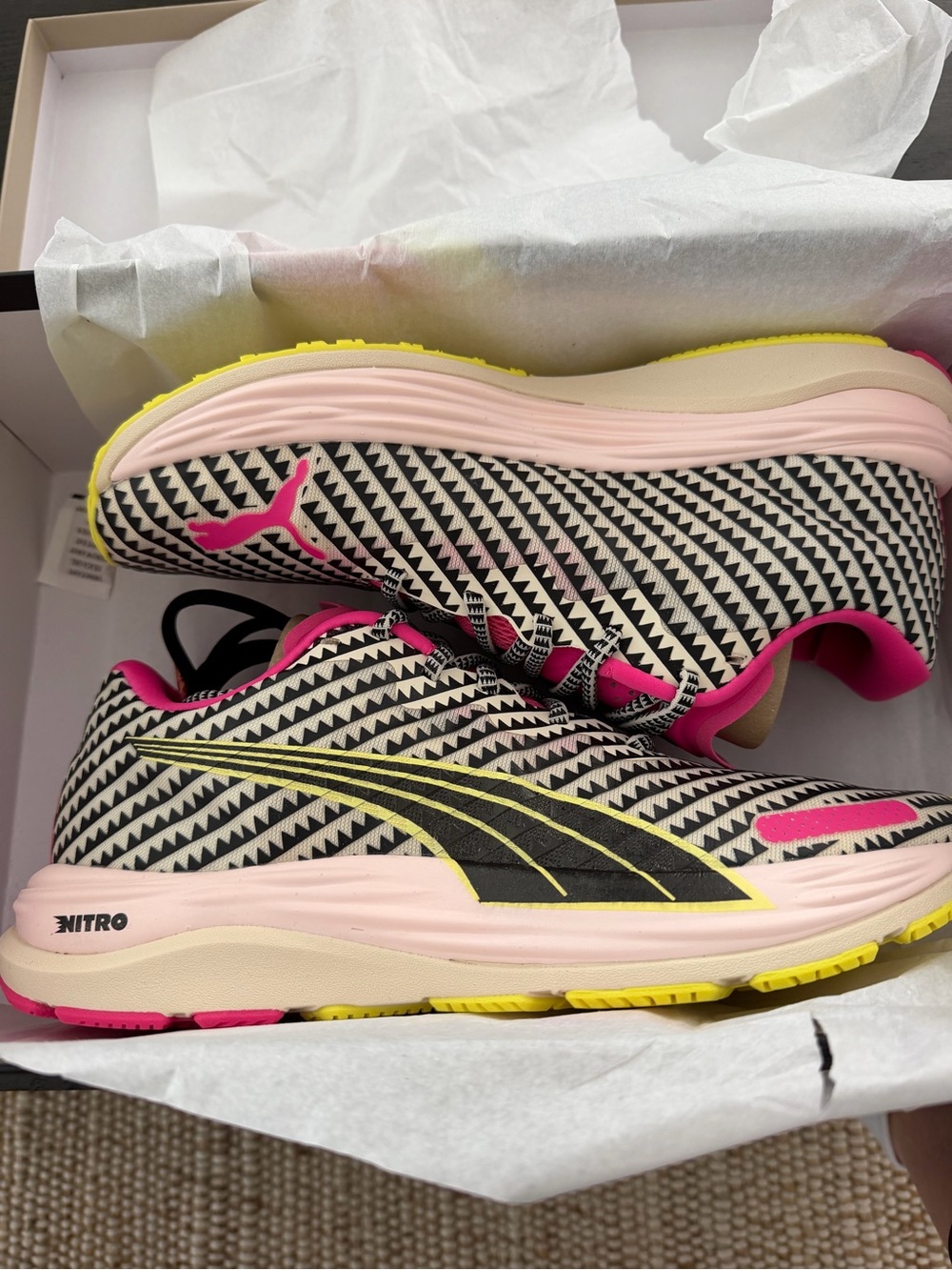 Puma Women's Black & Pink Patterned Nitro Running Sneakers with Yellow Accents